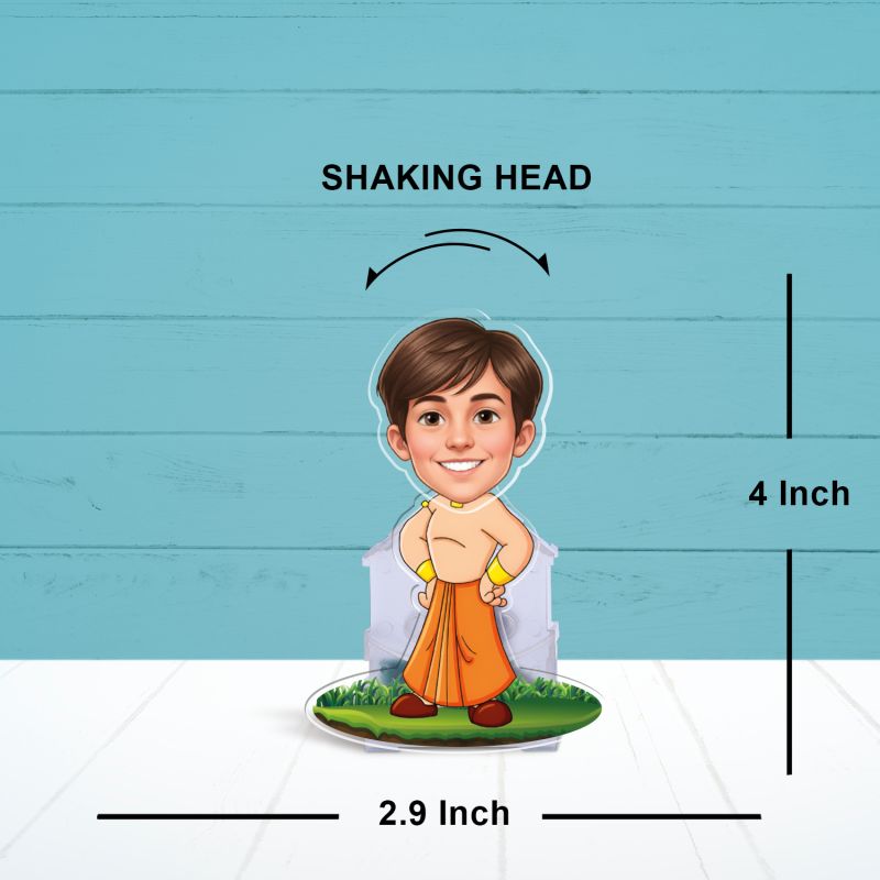 Personalized Cartoon Theme Funny Face Caricature Birthday Return Gift for Kids, Girls & Boys Solar Powered Moving Head for Car Dashboard & Table Decor (Chhota Bheem)